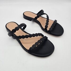 Gianvito Rossi Sandals Kay 05 Black Braided Nappa Leather Flat Slides Size 7.5